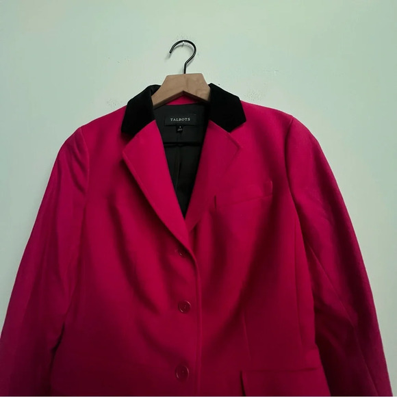 Talbots Wool Blazer 4 Pink Velvet Contrast Collar Preppy Equestrian Riding Money - Picture 5 of 13
